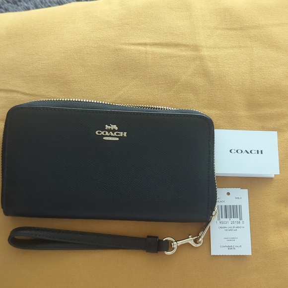 BRAND NEW COACH LONG ZIP AROUND CROSSGRAIN LEATHER WRISTLET/ WALLET WITH STRAP - Picture 4 of 9